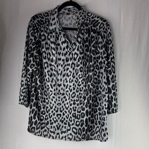 Elegant Vintage Black and White Leopard Print Blouse